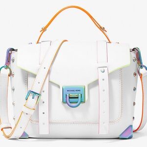 Michael Kors Manhattan Medium Contrast-Trim Leather Satchel [NWT]